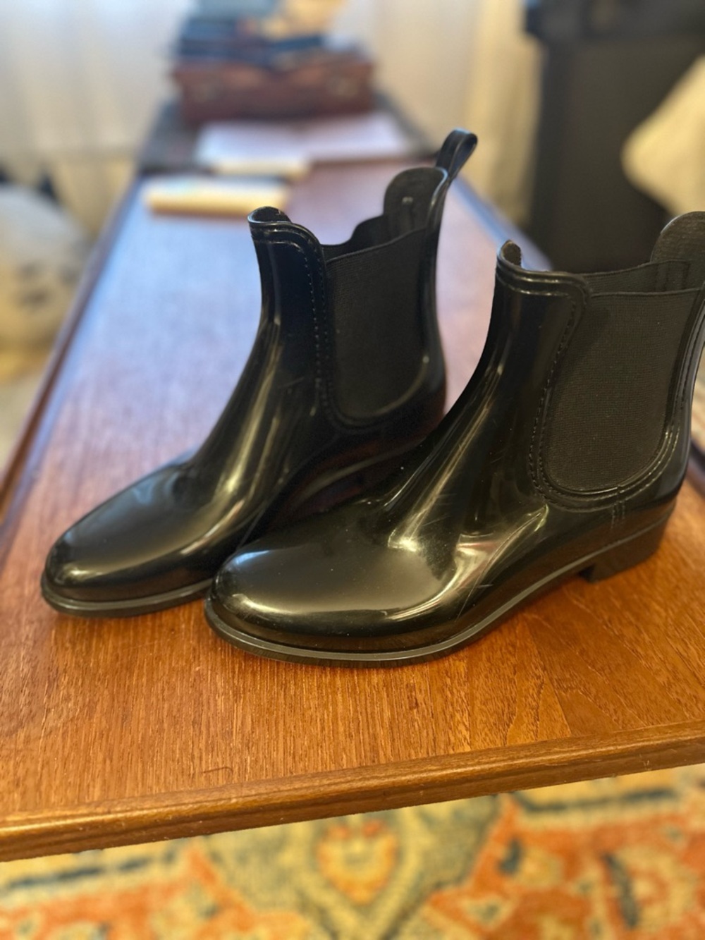 Glossy Black Chelsea Ankle Rain Booties